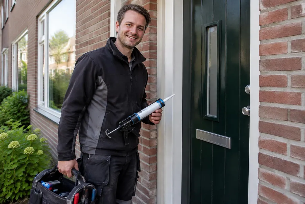 Vakman van Kitbedrijf Den Bosch bij de voordeur van een woning